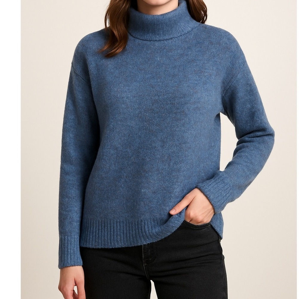 Well Worn Blue Mock Neck Knit Sweater Casual Cozy Womens XL